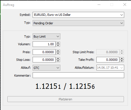 Screenshot: das Orderticket im MT5