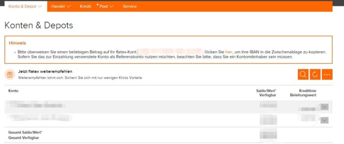 flatex Depotübersicht
