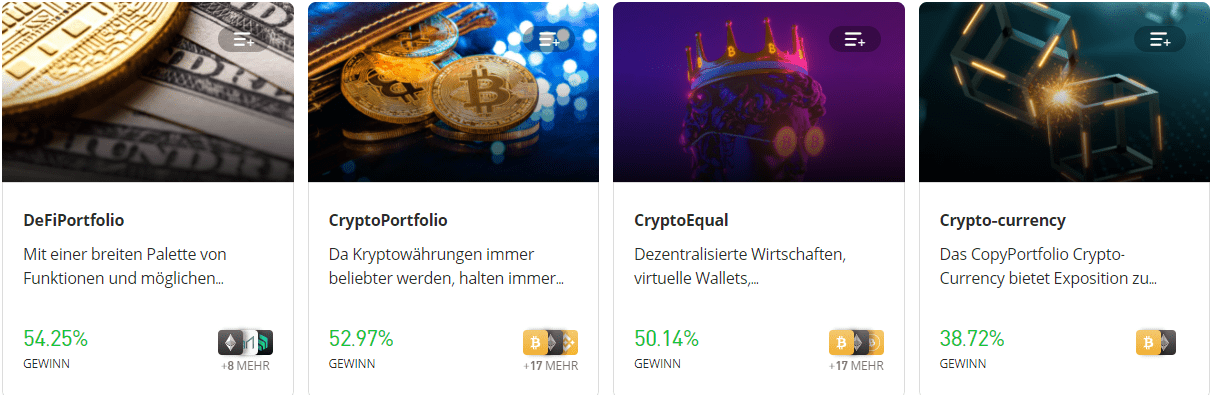 eToro bietet eine breite Palette von Funktionen an, wie DeFiPotfolio, CryptoPortfolio, cryptoEqual und crypto-currency. Dezentralisiertes Wirtschaften ist möglich. Virtuelle Wallets können von eToro Kunden genutzt werden. Das Krypto-Portfolio ist umfangreich und gut zusammengestellt. Die eToro Website ist gut gegliedert und transparent gestaltet.