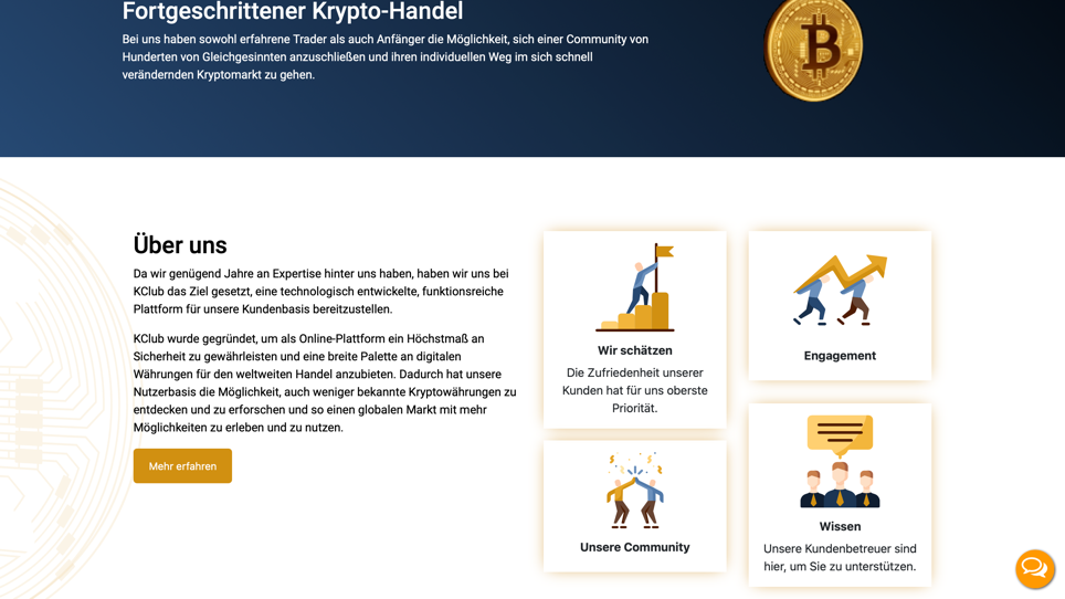 Der Abschnitt auf der Homepage von KryptoEUClub „Über Uns“.