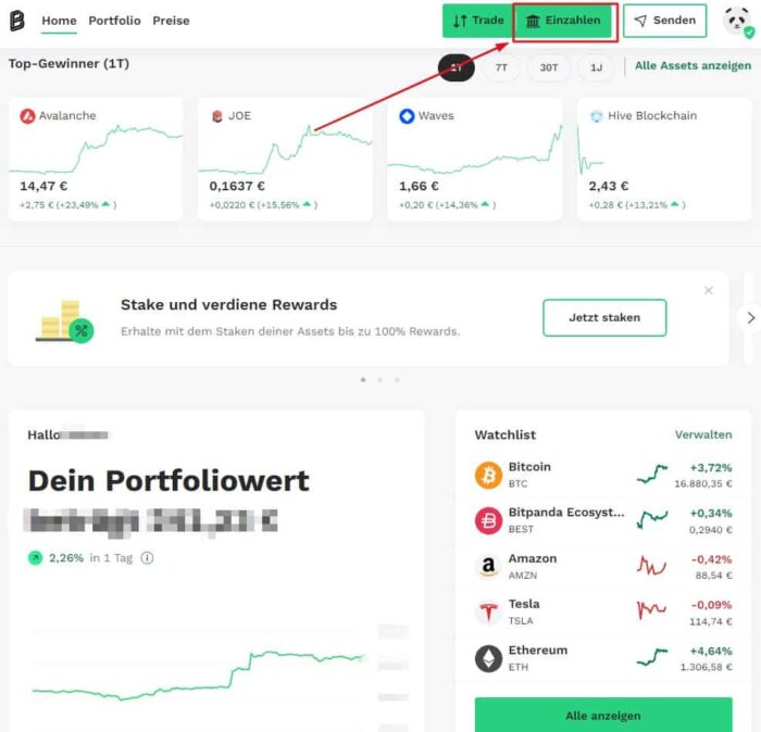 Bitpanda Portfolio einzahlen